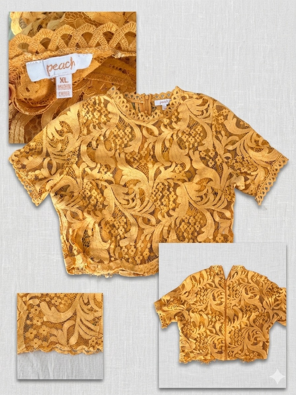 Peach Lace Crop Top in Mustard Yellow